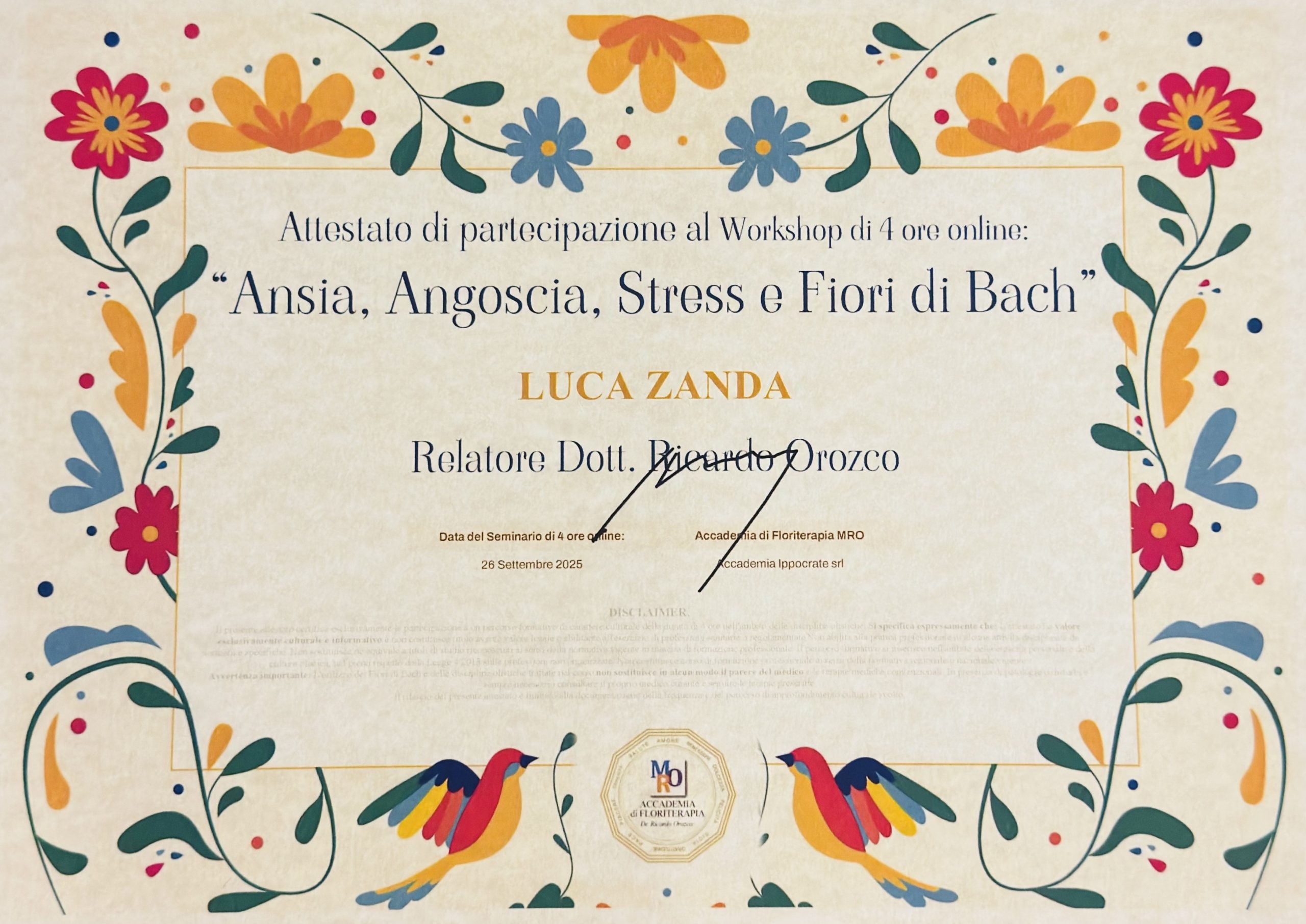 Attestato Ansia Angoscia Stress