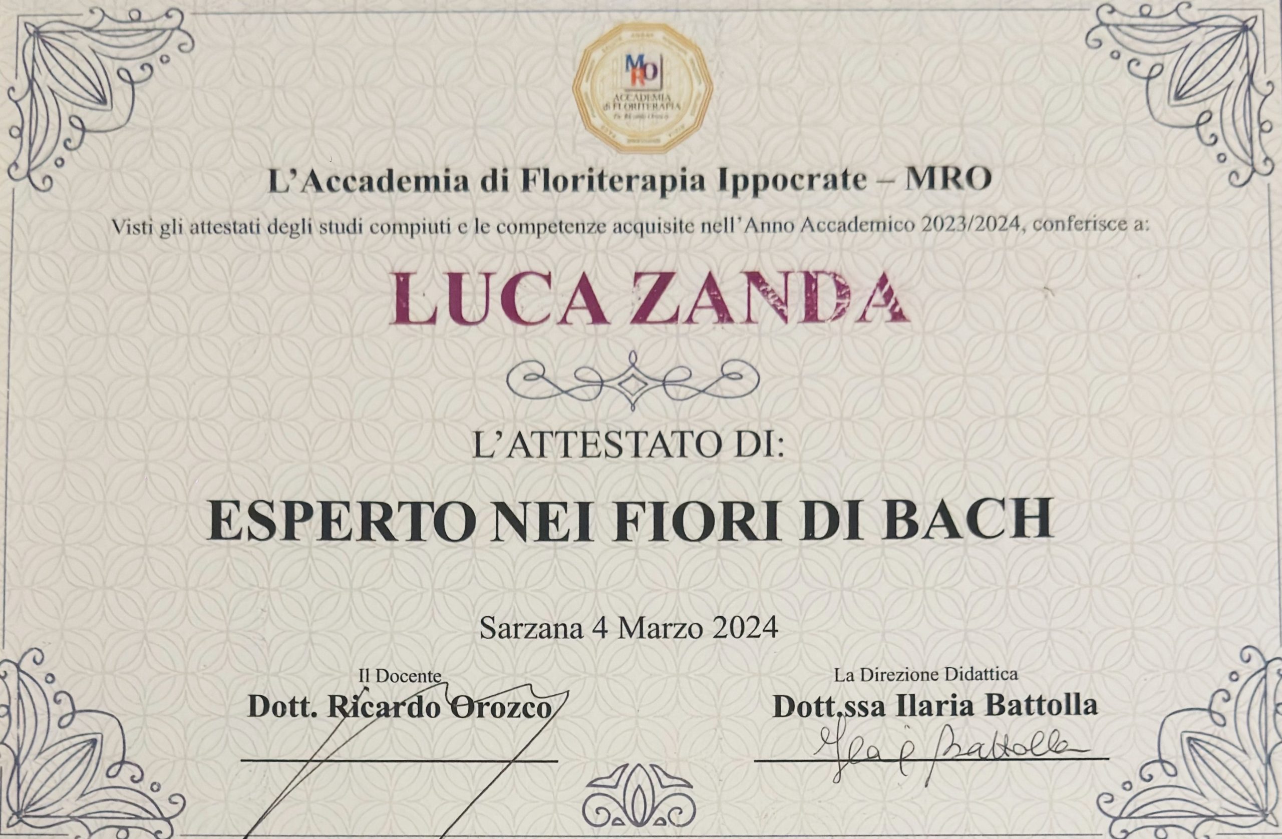 Attestato Esperto Fiori di Bach