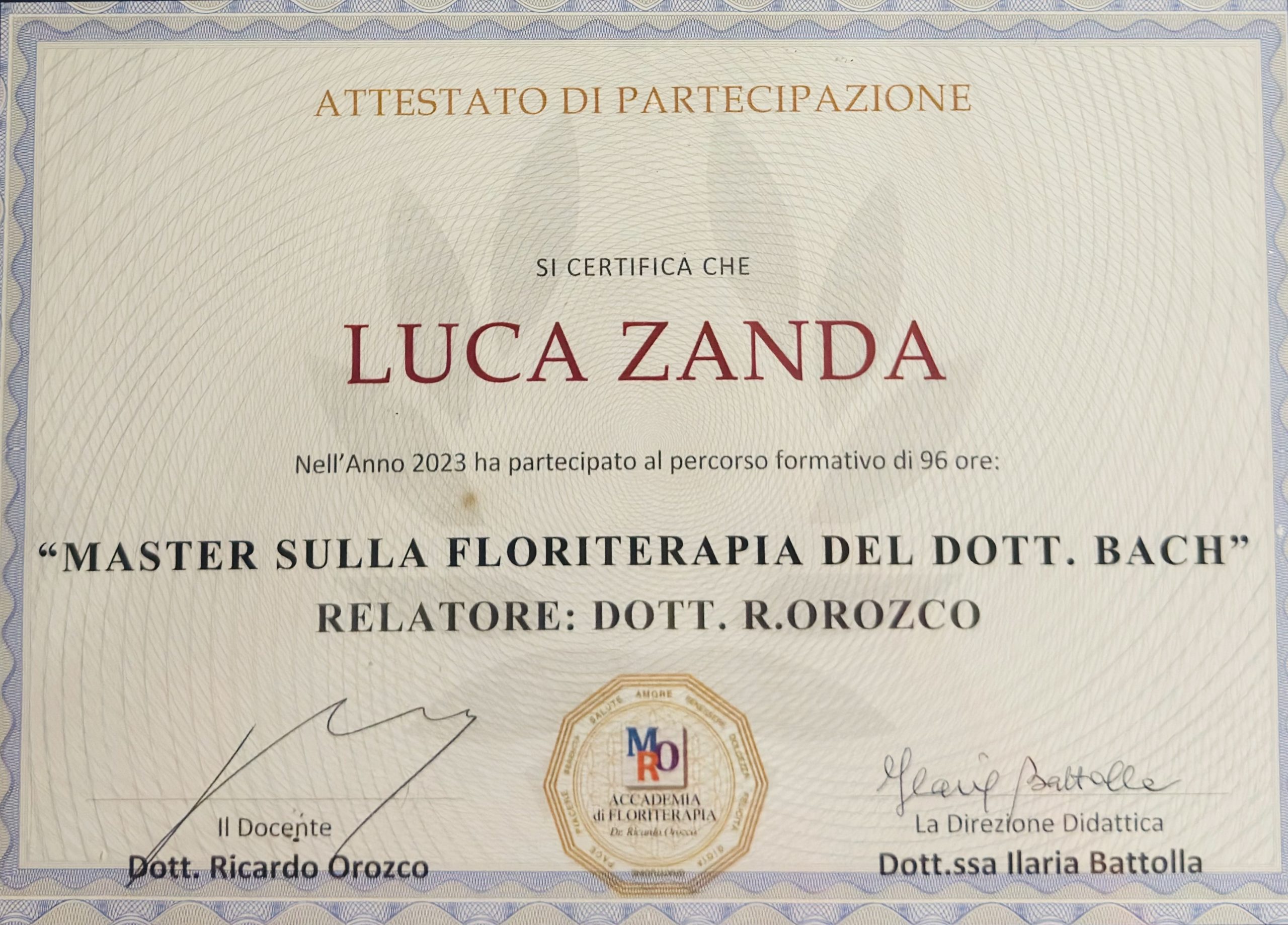 Attestato Master Floriterapia