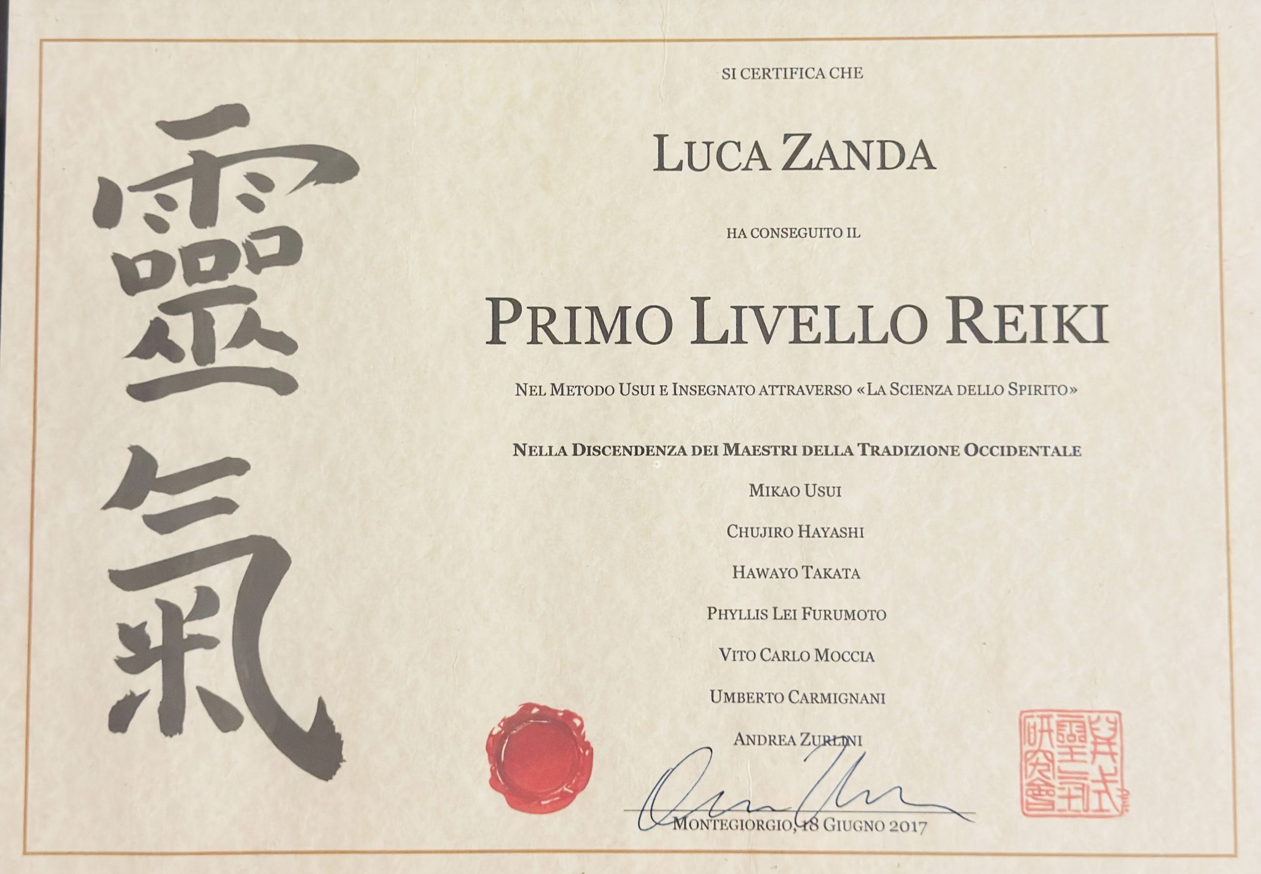 Attestato Reiki