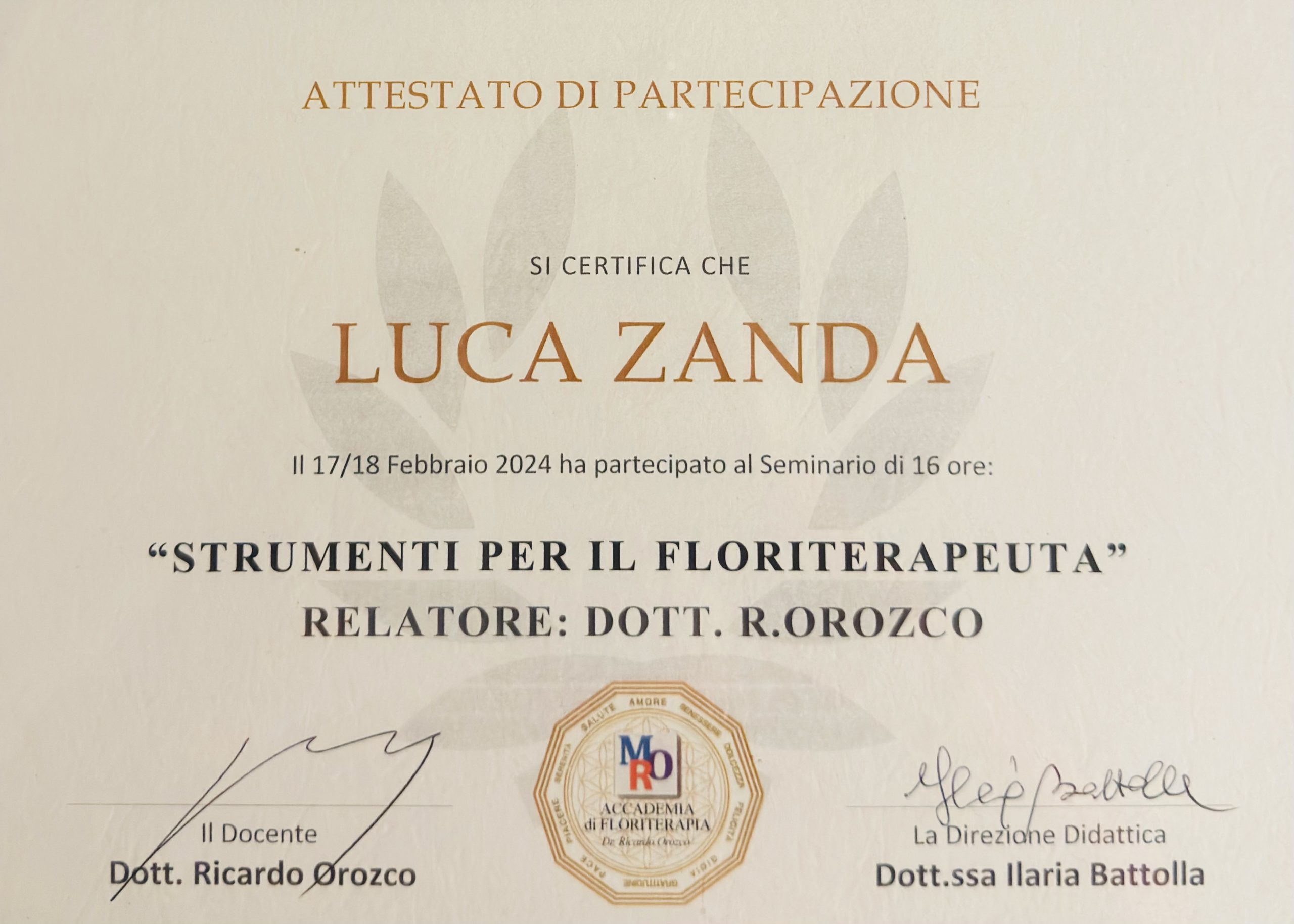 Attestato Strumenti del Floriterapeuta